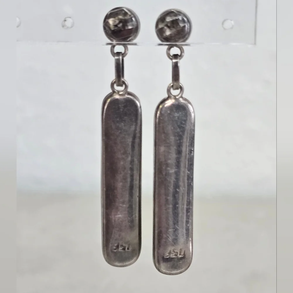 Vintage Native American Lapis & Turquoise Dangle Sterling Silver Earrings - Picture 4 of 5